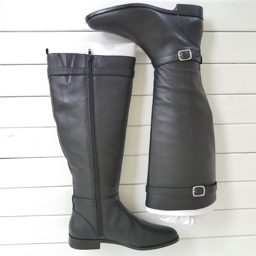 Ann Taylor Adalia Black Riding Boot Buckle NIB 8